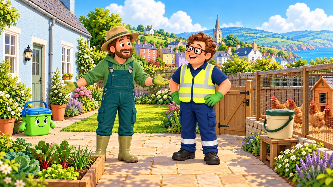 Arthur explains to Eddie, with the feed and Wee Bin apart.