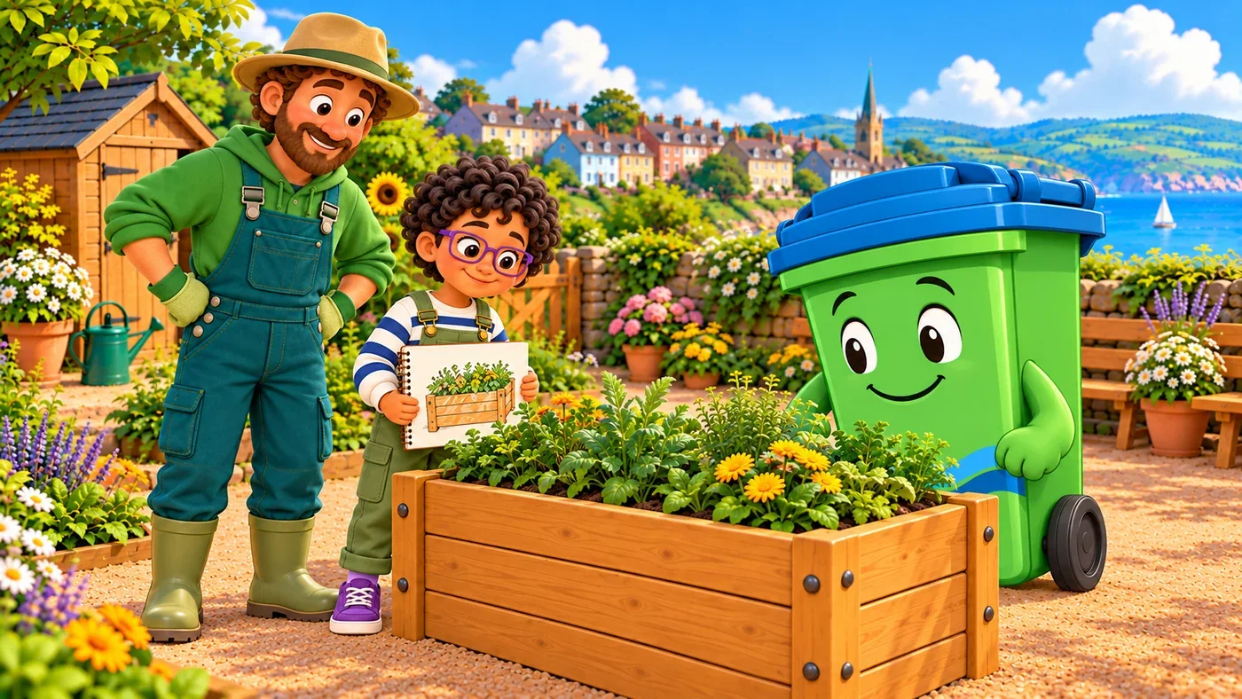 Buddy, Arthur and Rowan beside the full planter.