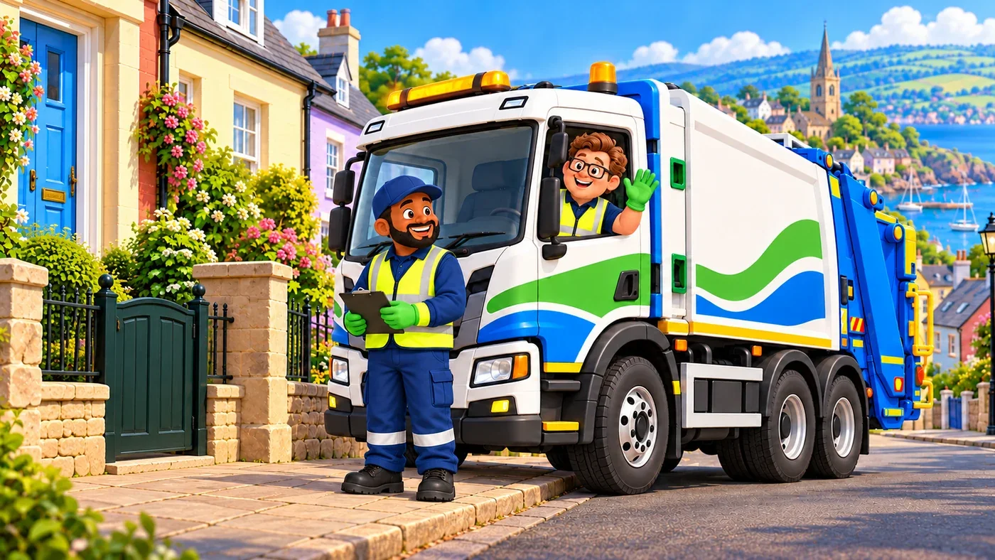 Eddie waves from the cab while Malik stands beside the lorry.