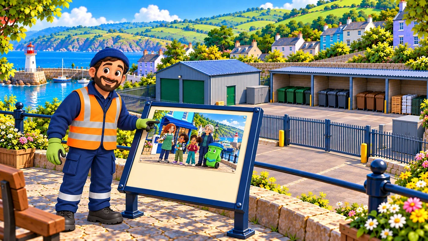 Iain points to a picture of lots of visitors pinned to the planning board.