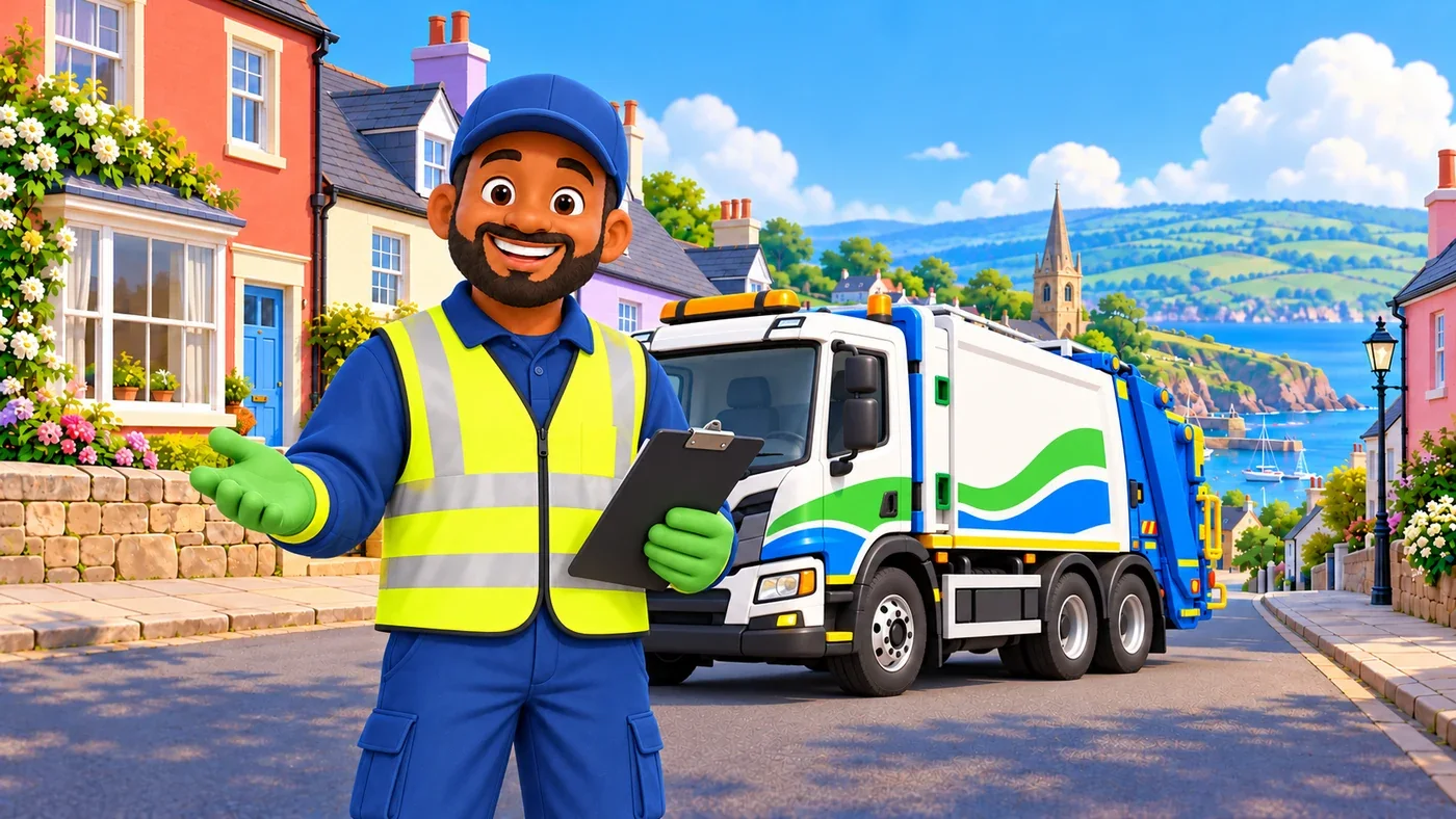 Malik explains his job beside the lorry, holding a clipboard.