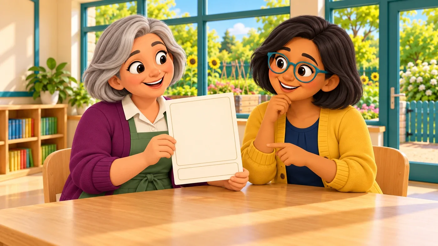 May and Isla prepare a blank card together.