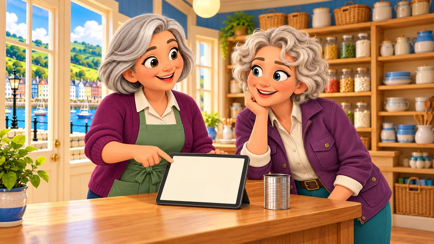 May shows Cecily the council’s guidance on a tablet.