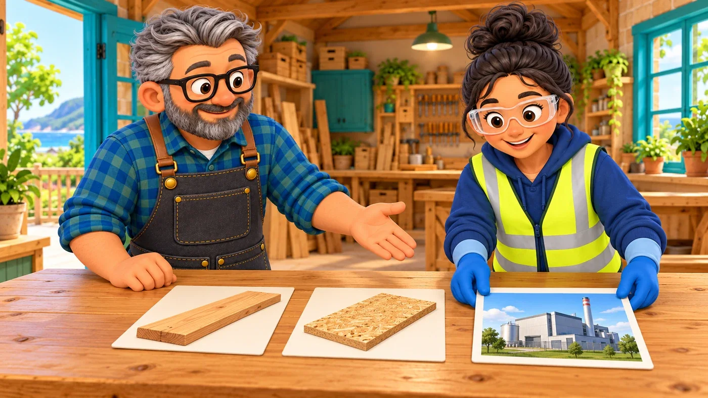 Priya puts a picture of a closed energy-recovery building well apart from the plank and the panel.