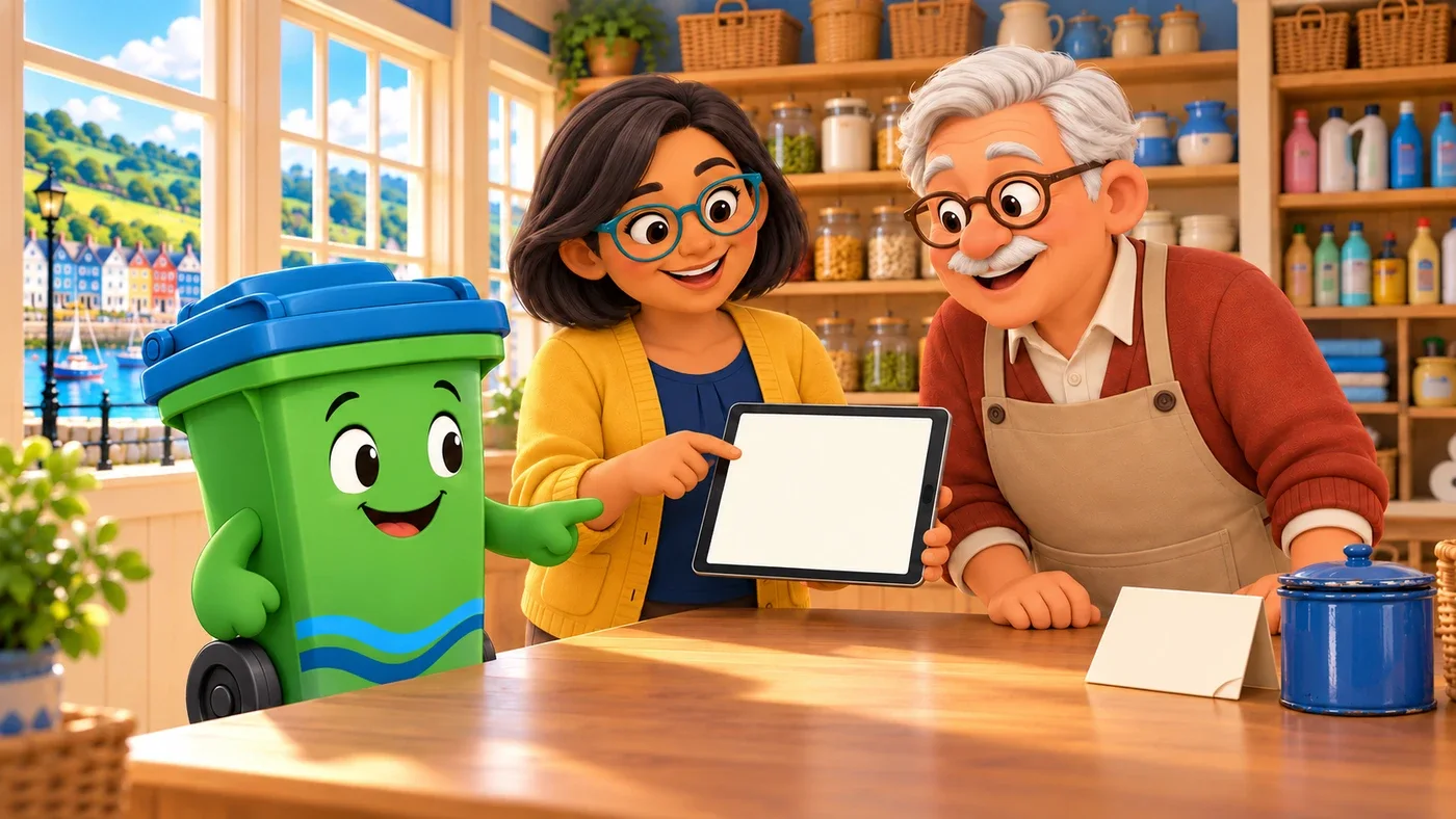 Buddy shows Tommy a tablet with the current local guidance.