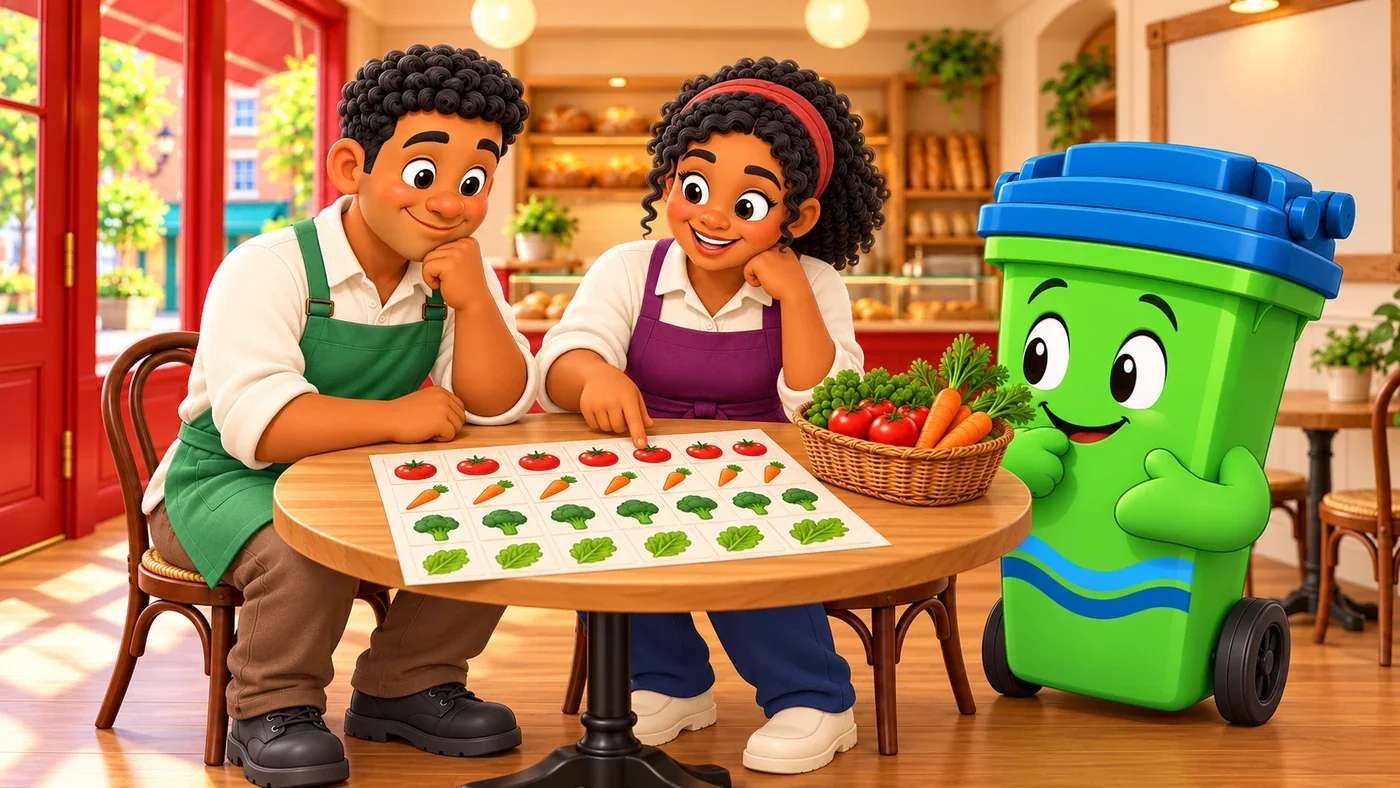 Their first plan shows lots of picture cards of food.