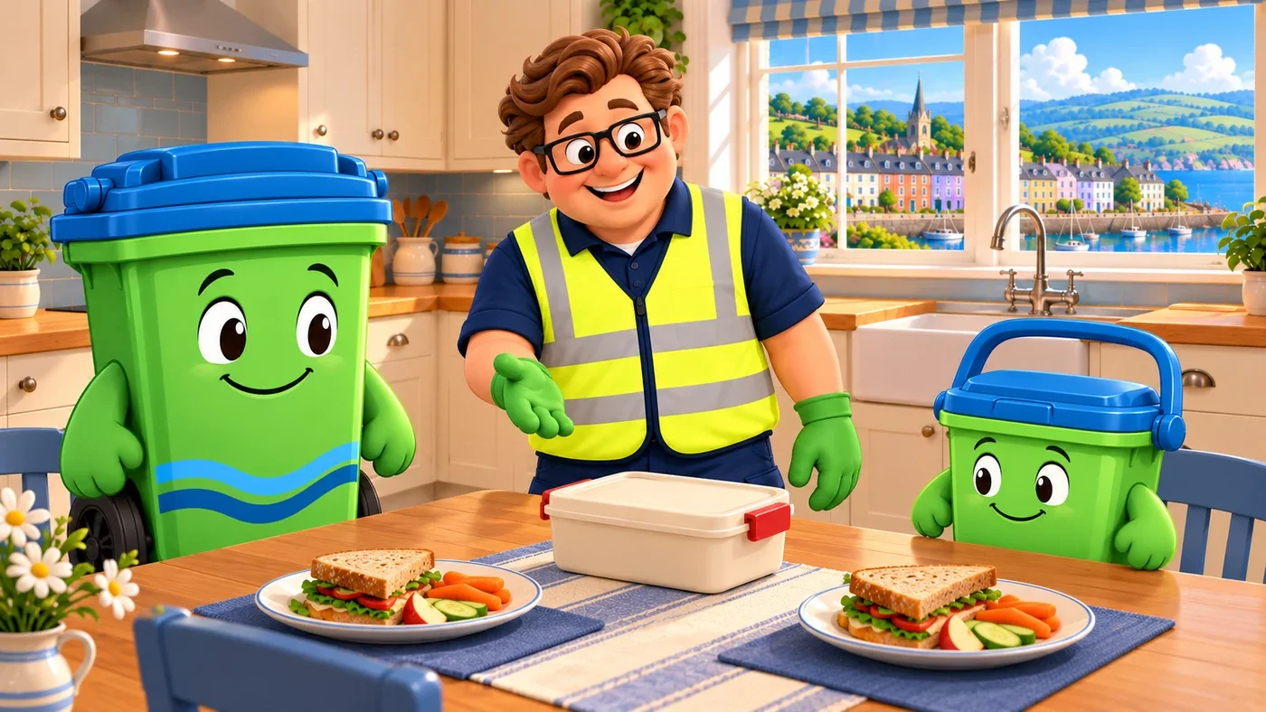 Eddie, Buddy and Wee Bin with plates of sandwiches.