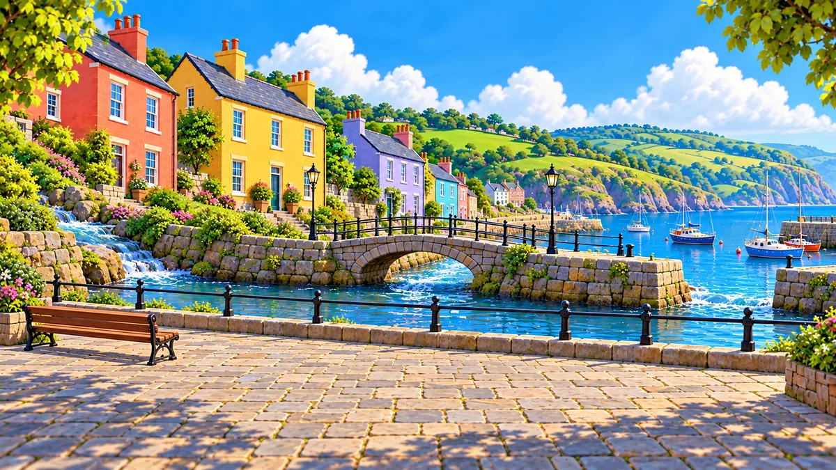 The burn: a stream with a little waterfall running under a stone bridge in town and out into the harbour.