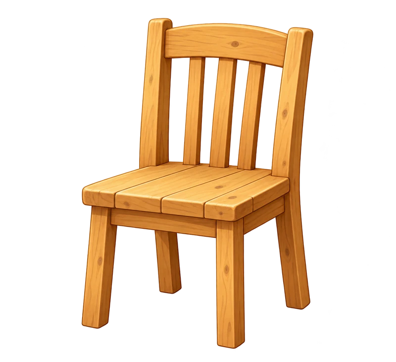 A sturdy wooden chair, mended and standing straight.